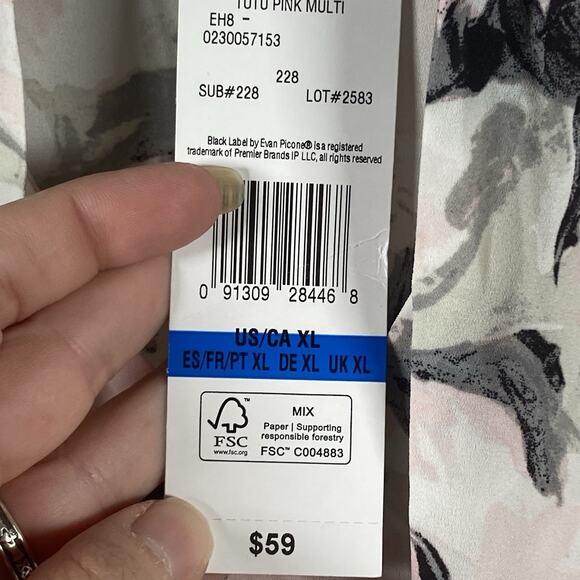 NWT Black Label By Evan Picone Top Womens Size XL V Neck Tie Pink Floral - Picture 10 of 10